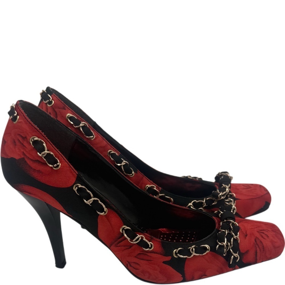 J.Renee Red Rose Vampy Romantic Grunge Stiletto Satin High Heels Size 8.5 - Picture 3 of 10